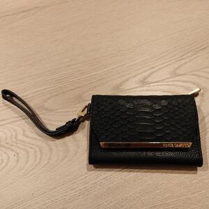 Vince Camuto Textured Black Wristlet with Gold Detail